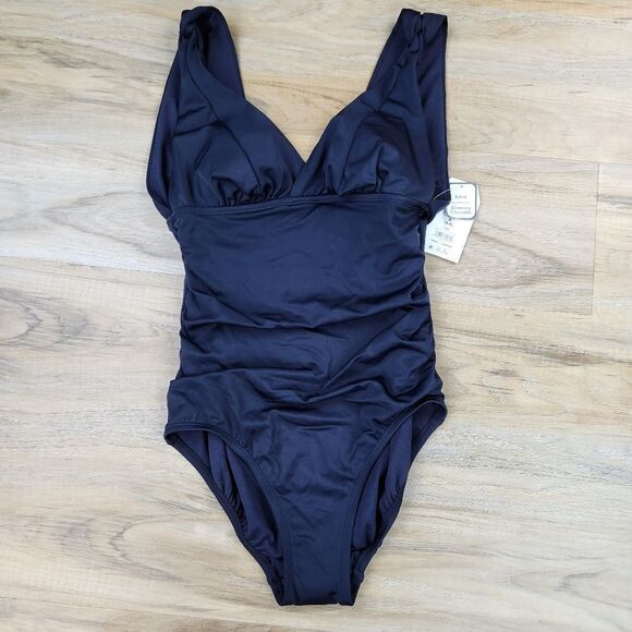 🔹️NWT Black Plunging Vneck One Piece Bathing Suit Small - Picture 5 of 12